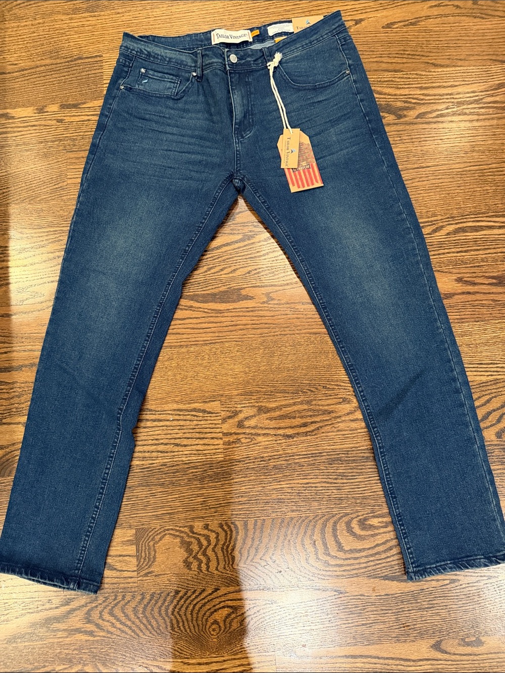 Tailor Vintage Men's Slim Straight Jeans in Dark Blue Denim
